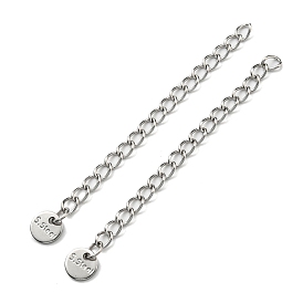 304 & 201 Stainless Steel Curb Chain Extender, End Chains, with Flat Round Chain Tabs