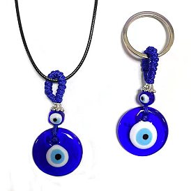 Blue Glass Evil Eye Pendant Keychain - Turkish Eye Necklace Keyring