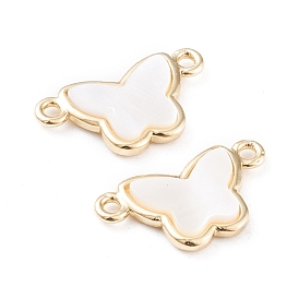 Natural White Shell Links, with Brass Loops & Edge, Long-Lasting Plated, Butterfly, White