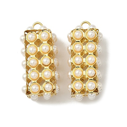 Подвески из искусственного жемчуга, прямоугольные, с фурнитурой позолоченной латунной, ионное покрытие (ip), долговечный, без свинца и без кадмия