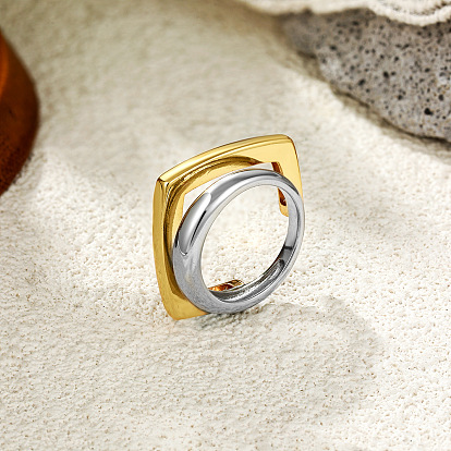 Two Tone 304 Stainless Steel Finger Rings, Square