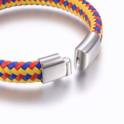 Microfiber Leather Braided Cord Bracelets, with 304 Stainless Steel Magnetic Clasp, Rectangle