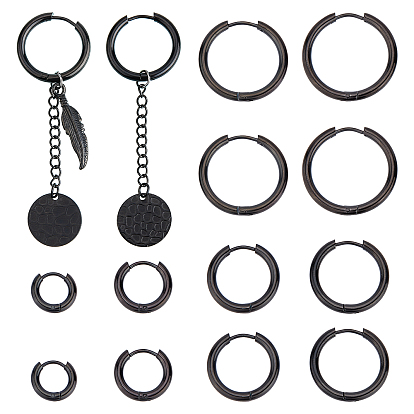 6 Pairs 6 Style 304 Stainless Steel Huggie Hoop Earrings, Hypoallergenic Earrings for Men Women