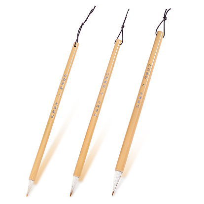 3Pcs 3 Styles Wool & Bamboo Chinese Calligraphy Brush Pen, for Chinese Xiaokai or Kanji