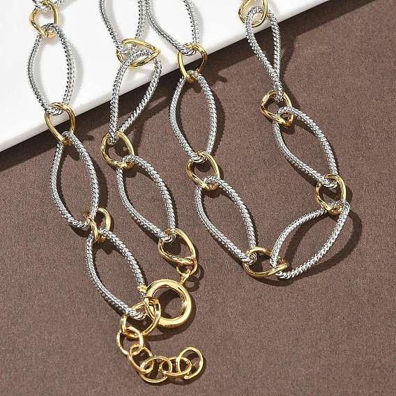 Двухцветные латунные цепочки с текстурированными витыми овальными звеньями, долговечный, стойки покрытие, без свинца и без кадмия
