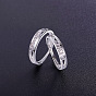 SHEGRACE Adjustable 925 Sterling Silver Engraved Couple Rings, 18mm and 19mm