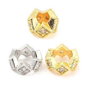 Rack Plating Brass Micro Pave Cubic Zirconia Beads, Long-Lasting Plated, Lead Free & Cadmium Free, Round Ring with Rhombus