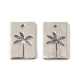 304 Stainless Steel Charms, Rectangle with Coconut Tree Charm