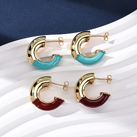 Серьги-гвоздики в форме буквы С из латуни с эмалью, реальный 18 k позолоченный