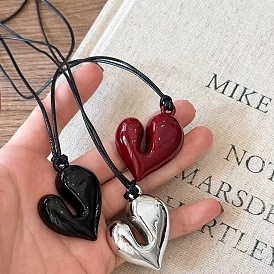 Кулон в форме сердца из сплава, ожерелья из черного вощеного шнура