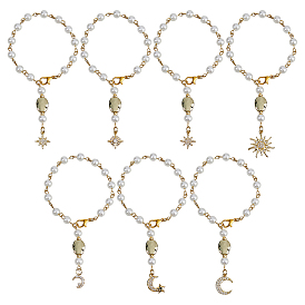 7 шт. 7 стили латунные подвески с микропаве из прозрачных кубических цирконий, с акриловой жемчужные бусины, Луна и звезды