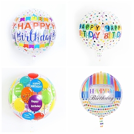 Rainbow Pattern Transparent Aluminum Inflatable Balloons, for Party Festive Decorations, Happy Birthday, Round