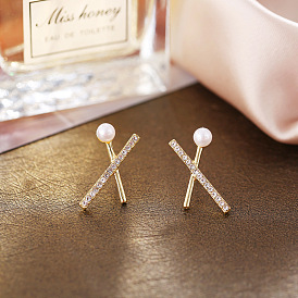 925 Silver Pearl Earrings - Elegant Cross Design, Simple and Versatile.