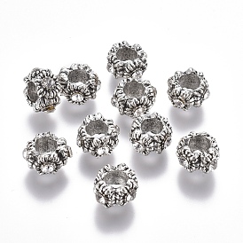Perles européennes en alliage, avec strass cristal, Perles avec un grand trou   , fleur