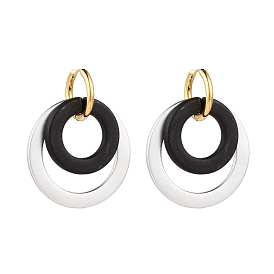 Golden Plated 304 Stainless Steel Huggie Hoop Earrings, with Spray Painted CCB Plastic and Acrylic Linking Rings