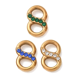 304 Stainless Steel & Rhinestone Connector Charms, Infinity Links, Ion Plating(IP), Long-Lasting Plated