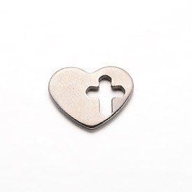 Heart with Cross 304 Stainless Steel Charms, 10x12.5x1mm, Hole: 6x4mm