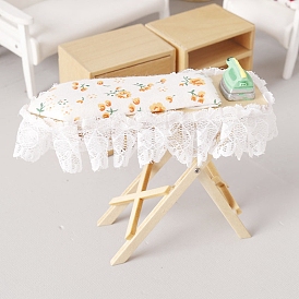 Wood & Cloth Ironing Table Mini Model, Micro Landscape Dollhouse Accessories, Pretending Prop Decorations