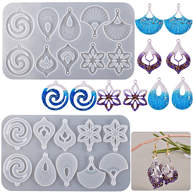 Pendant Food Grade Silicone Molds, Resin Casting Molds, For UV Resin, Epoxy Resin Craft Making, Teardrop & Snowflake & Fan