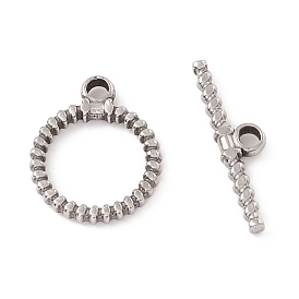304 Stainless Steel Toggle Clasps, Twisted Pattern Round Ring