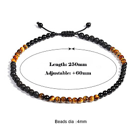 Регулируемые браслеты на лодыжку для женщин, украшенные круглыми бусинами из натурального тигрового глаза и лавового камня.