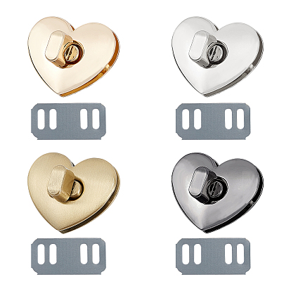 4 Sets 4 Colors Alloy Bag Twist Lock Clasps, Handbags Turn Lock, Heart