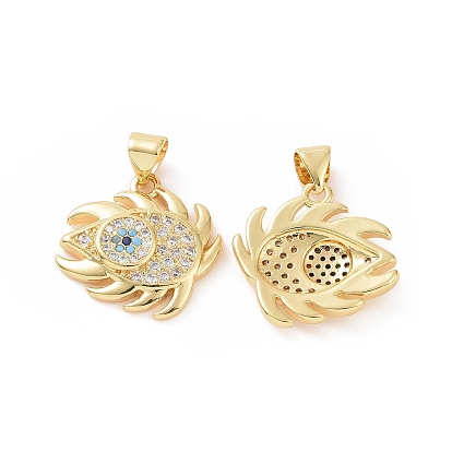 Brass Micro Pave Cubic Zirconia Pendants, Evil Eye Charm