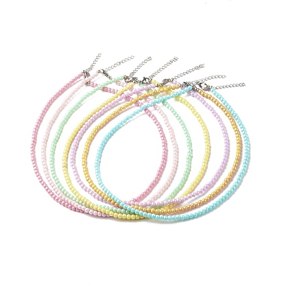 7Pcs 7 Color Round Acrylic Beaded Necklaces for Women, Stackable Summer Jewelry for Women