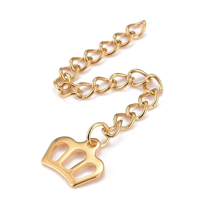 304 Stainless Steel Chain Extender, Curb Chain, with 202 Stainless Steel Charms, Crown