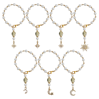 7 шт. 7 стили латунные подвески с микропаве из прозрачных кубических цирконий, с акриловой жемчужные бусины, Луна и звезды