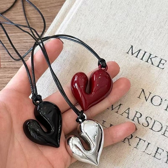 Кулон в форме сердца из сплава, ожерелья из черного вощеного шнура