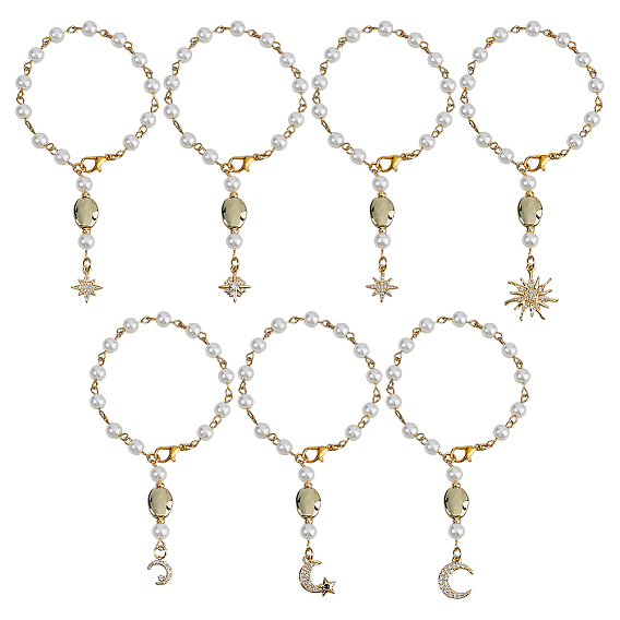 7 шт. 7 стили латунные подвески с микропаве из прозрачных кубических цирконий, с акриловой жемчужные бусины, Луна и звезды