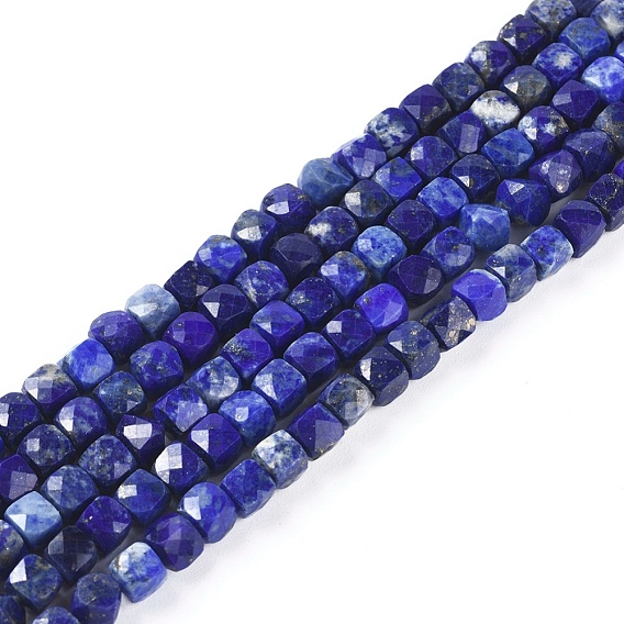 Natural Lapis Lazuli Beads Strands, Faceted, Cube