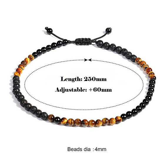Регулируемые браслеты на лодыжку для женщин, украшенные круглыми бусинами из натурального тигрового глаза и лавового камня.