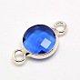 Silver Color Plated Brass Glass Flat Round Links Connectors, Faceted