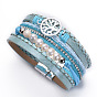 Bohemian Style Multi-Layer Leather Woven Beaded Bracelet with Tree of Life Freshwater Pearl Magnetic Clasp