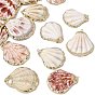 Brass & Natural Shell Pendants, Shell Shape Charms, with Golden Plated Edge