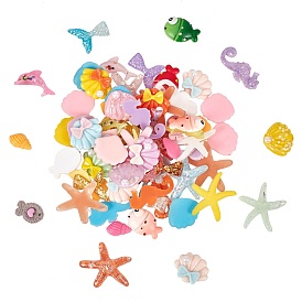 Globleland Resin Cabochons, with ABS Plastic Imitation Pearl & Paillette/Sequins, Mixed Shapes