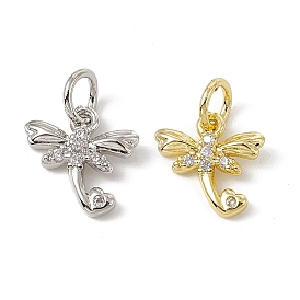 Brass Micro Pave Cubic Zirconia Charms, with Jump Rings, Dragonfly with Heart Charms