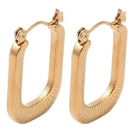 Texture Rectangle 201 Stainless Steel Half Hoop Earrings for Women, with 304 Stainless Steel Pin