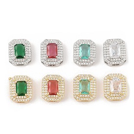 Brass Micro Pave Cubic Zirconia Slide Charms, Long-Lasting Plated, Rectangle