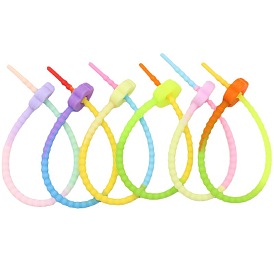 Gradient Color Silicone Cable Zip Ties, Flower/Star Tip Cord Organizer Strap, for Wire Management