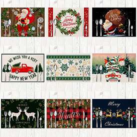Christmas Theme Linen Insulation Pad, Restaurant Western Placemat, Rectangle with Santa Claus/Truck/Deer