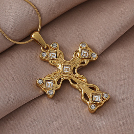 304 ожерелья с подвеской-крестиком из нержавеющей стали с прозрачным стеклом