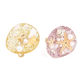 304 Открытые кольца для манжеты из нержавеющей стали и смолы, морская звезда в форме раковины, с акрилом, пайетками и имитацией пластикового жемчуга