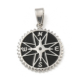 304 Stainless Steel Enamel Pendants, Flat Round with Compass Charm