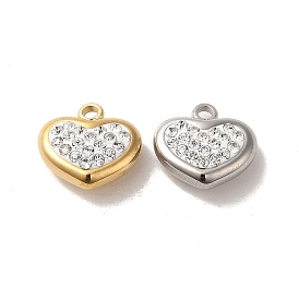 304 Stainless Steel Charms, with Crystal Rhinestone, Heart Charm