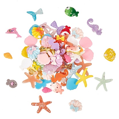 Resin Cabochons, with ABS Plastic Imitation Pearl & Paillette/Sequins, Mixed Shapes