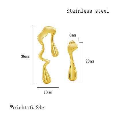 304 Stainless Steel Stud Earrings, Teardrop Asymmetrical Earrings