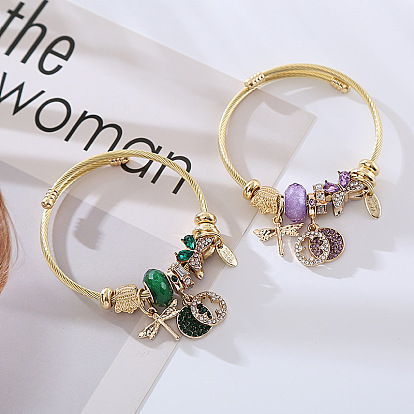 304 из нержавеющей стали европейские браслеты, браслеты с подвесками для женщин, со сплавом, стразами и смолой